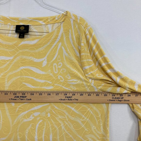 JM Collection size XXL Yellow Abstract Pattern 3/4 Sleeve Stretch Relax Blouse - Picture 7 of 9
